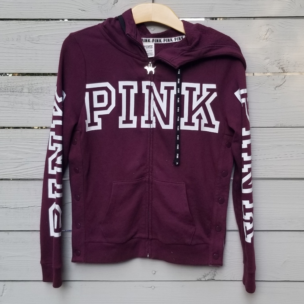 VS PINK Burgundy Full Zip Hoodie - Picture 2 of 5